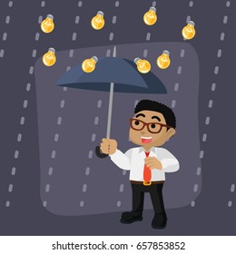 african businessman bulb rain