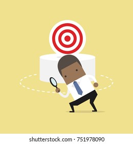 African businessman can not find the target. Business concept