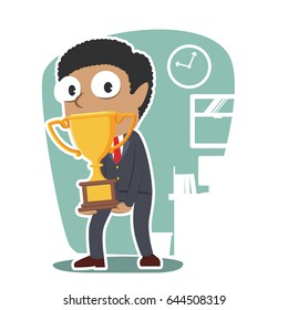 african businessman carrying giant trophy illustration design