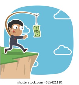 african businessman is chasing money on cliff