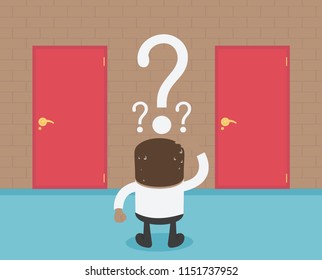 African businessman Choosing The Door red cartoon concept abstract business