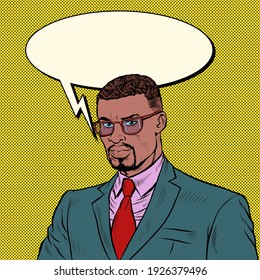 African businessman. A confident competent man. Pop art retro vector illustration vintage kitsch 50s 60s style