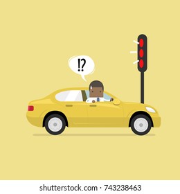 African businessman confusing with red traffic light. vector