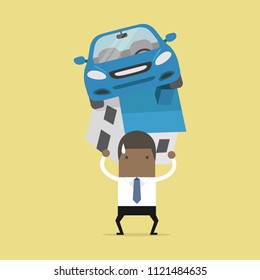African businessman with debt carrying a home and car.