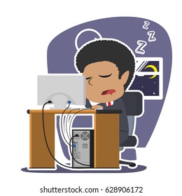african businessman fall asleep while working