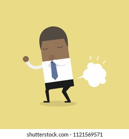 African businessman farting with blank balloon out from his bottom.