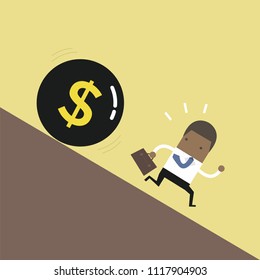 African businessman get away money ball down.
