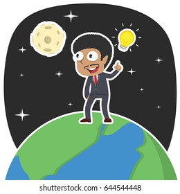 african businessman got an idea on earth illustration design