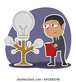 african businessman is harvesting dim bulb tree
