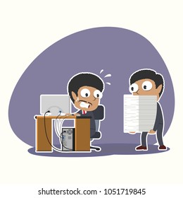 African Businessman Holding Stack of Paper and Make His Friend Surprised