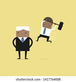 African businessman jump smash boss from the back.
