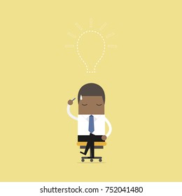 African businessman lost his idea with empty light bulb. vector