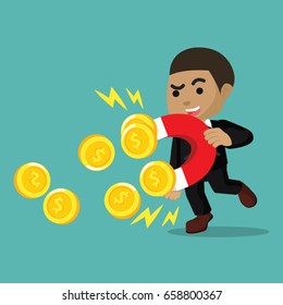 african businessman magneting coin