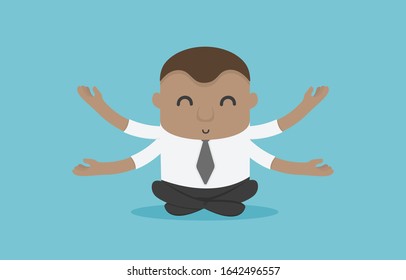 African businessman meditating with positive thinking concept