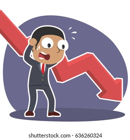 african businessman in panic with down graph