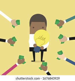 African businessman pay money for buy idea, trading.