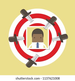 African businessman photo on target with knives vector.