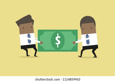 African businessman are pulling the dollar to each other.