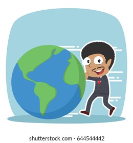 african businessman pushing earth illustration design