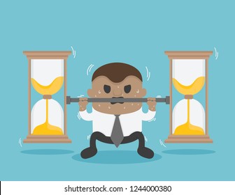 African Businessman raises a bar with an hourglass