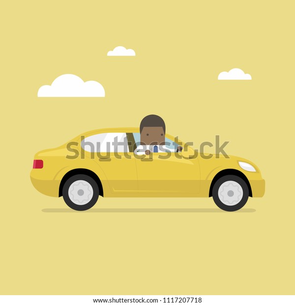 African businessman rides\
in the car.
