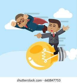 african businessman with rocket idea against super businessman