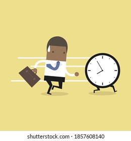 African businessman running follow the clock.