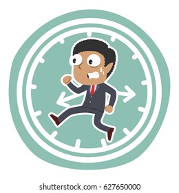 african businessman running inside clock