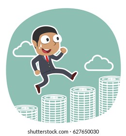 african businessman running on coins