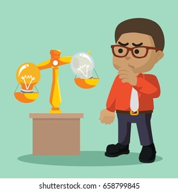 african businessman scaling idea bulb