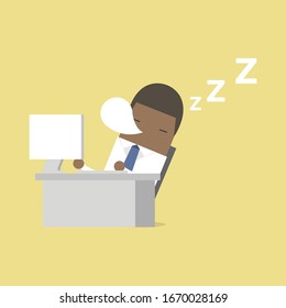 African businessman sleep during working.