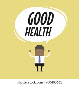 African businessman standing with good health word balloon, healthy lifestyle concept. vector