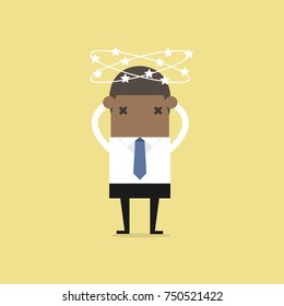 African businessman with stars spinning around his head. vector