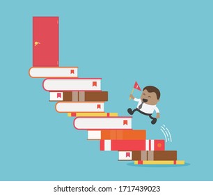 African businessman succeed by reading books Business education concept with businessman and books