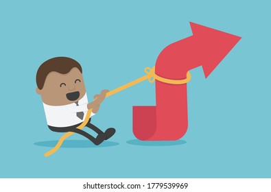 African businessman is using a rope to pull the arrow graph. concept business vector cartoon