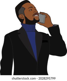 African Businessman Using a Smartphone Vector Illustration