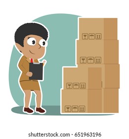 african businesswoman checking packages