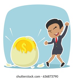 african businesswoman happy got her coin hatched from egg