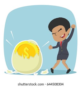 african businesswoman happy got her coin hatched from egg illustration design