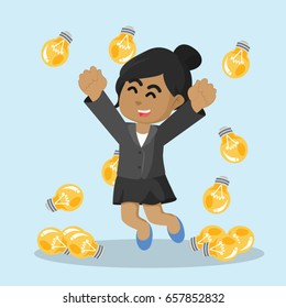 african businesswoman jump raining innovation