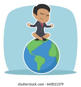 african businesswoman meditating on earth