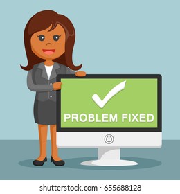 african businesswoman with problem fixed monitor