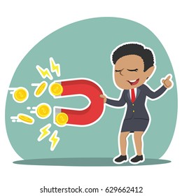 african businesswoman relaxing using magnet to attract ideas