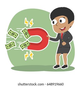 african businesswoman using magnet to attract moneys