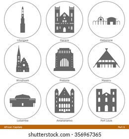 Capitales africanas. Conjunto de iconos (Parte 6)