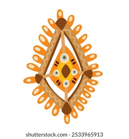 Amuleto africano com padrão tribal. Talismã laranja étnico engraçado da África do Sul em forma de diamante. tribo africana, mascote da cultura, desenho animado geométrico amuleto decoração vetor ilustração