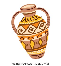 African cartoon vase with tribal geometric pattern. Funny ceramic clay pot with ethnic ornament, ancient amphora. Art and culture of Africa, pottery mascot, cartoon oriental vase vector illustration