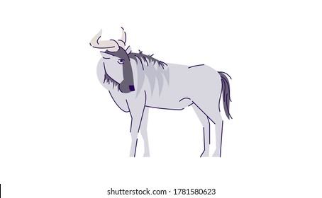 African cattle standing semi flat RGB color vector illustration. Indonesian wildlife mammal. Wild buffalo. Safari conservation creature. Wild animal isolated cartoon character on white background