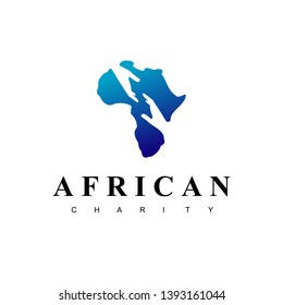 African Charity Logo With Helping Hand Symbol Silhouette in Africa Map Background