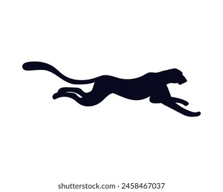 African cheetah running silhouette icon. Cartoon beautiful leopard big wild cat with long tail. Fastest mammal exotic animal. Vector outline illustration of savannah predator isolated on white